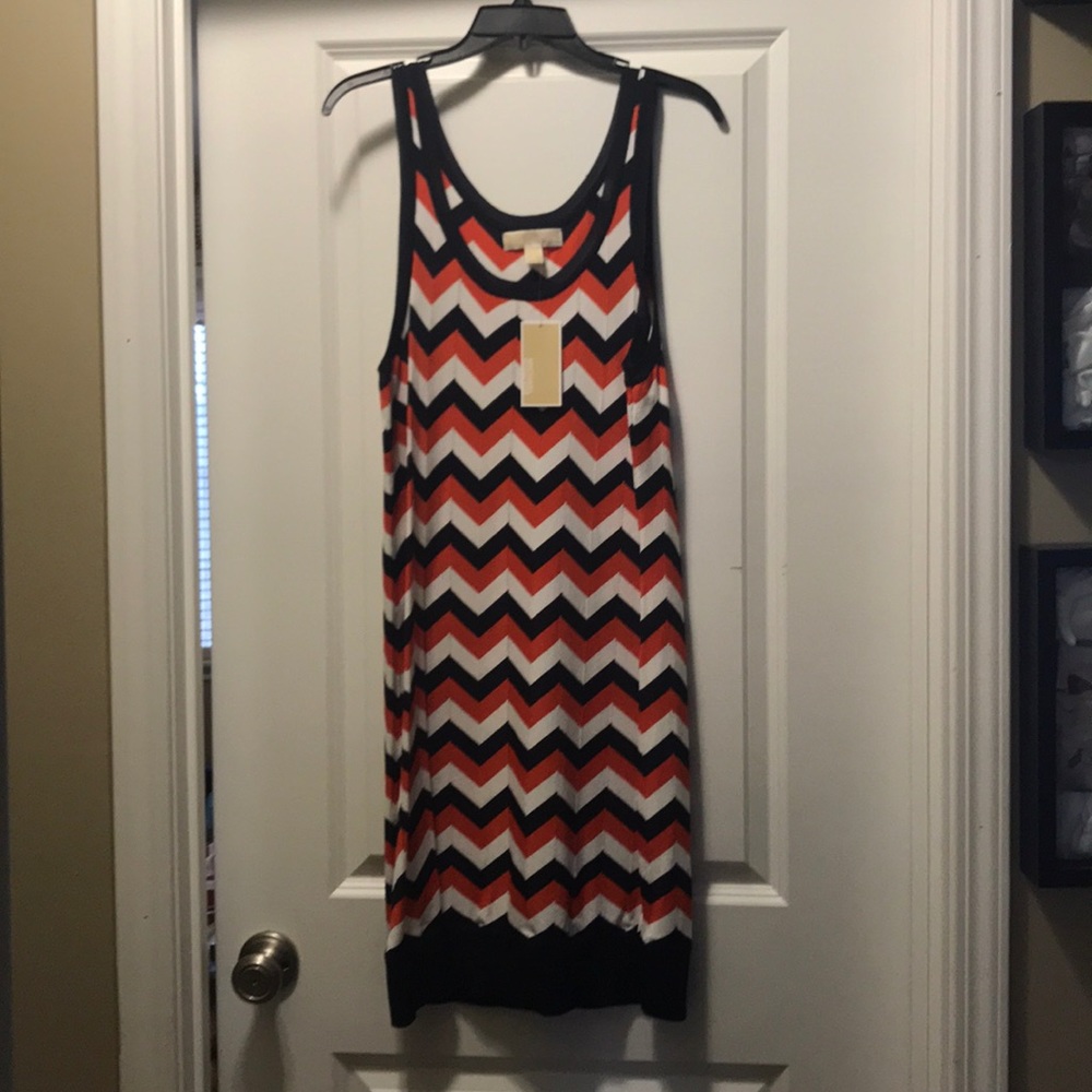 BNWT Michael Kors dress.  Orange, white and navy.